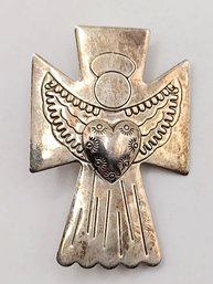 Signed Sterling Silver Angel Cross Pin 5.7G
