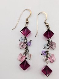 Sterling Silver Beaded Dangle Hook Earrings 5.2G