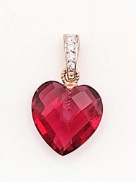 RJ Gold Over Sterling Silver Multi Stone Red Stone Heart Pendant 0.9G