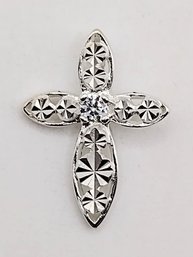 NV Sterling Silver Solitaire Stone Cross Pendant 1.4G