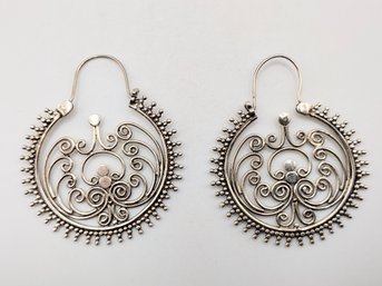 Sterling Silver Open Work Hoop Earrings 12.4G