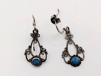 Sterling Silver Blue Stone Dangle Hook Earrings 2.1G
