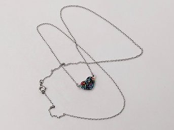 Sterling Silver Chain Necklace LA Multi Stone Heart Pendant 1.5G
