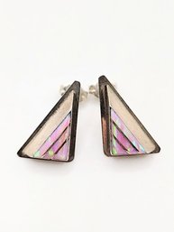 Signed RW AJ Zuni Sterling Silver Opal Post Earrings 1.8G