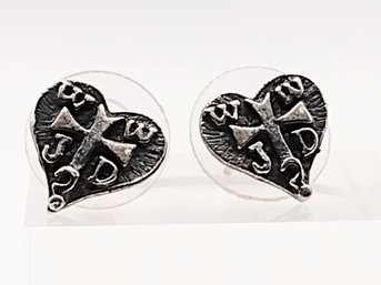 Sterling Silver WWJD Heart Cross Post Earrings 1.8G