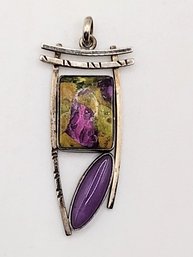 Deborah Close Sterling Silver Purple Copper Turquoise Amethyst Pendant 7.5G