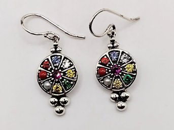 Sterling Silver Multi Stone Dangle Hook Earrings 6.4G