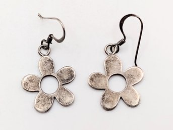 Sterling Silver Flower Dangle Hook Earrings 4.2G