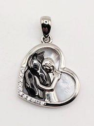 Sterling Silver Multi Stone Mother Of Pearl Lady Horse Heart Pendant 3.9G