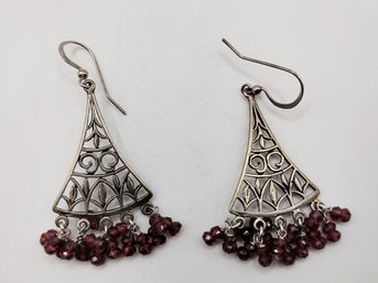 Sterling Silver Garnet Dangle Hook Earrings 10.9G