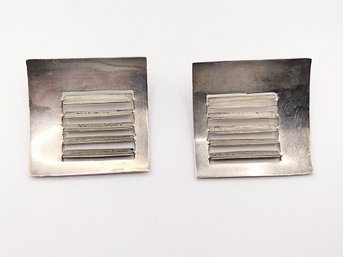 Signed Sterling Silver Square Post Earrings 11.4G