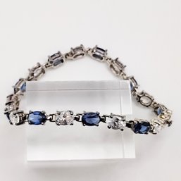 SU Sterling Silver White Blue Rhinestone Bracelet 13.7G