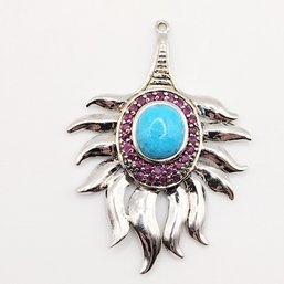 SX Sterling Silver Ruby Turquoise Pendant 5.3G