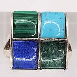 WK Sterling Silver Turquoise Malachite Lapis Quartz Ring SZ 9 10G