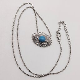 Sterling Silver Chain Turquoise Evil Eye Pendant 4.5G