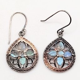 Sterling Silver Multi Stone Dangle Hook Earrings 8.6G