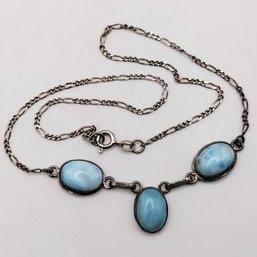 Sterling Silver Larimar Necklace Italy 7.9G