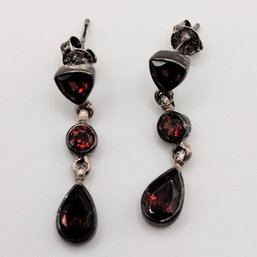 JBD Sterling Silver Garnet Dangle Post Earrings 3.3G