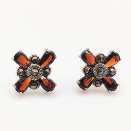 Sterling Silver Multi Red Stone Post Earrings 2.8G