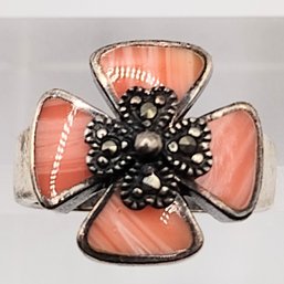 Sterling Silver Multi Stone Coral Ring SZ 7 6.7G