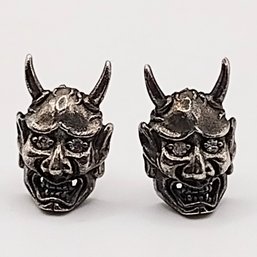 DJ Sterling Silver Oni Mask Multi Stone Post Earrings 4.3G
