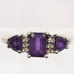 P4SR Sterling Silver Multi Stone Amethyst Ring SZ 5 1.9G