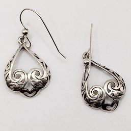 Sterling Silver Open Work Dangle Hook Earrings 3.4G