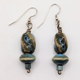 Sterling Silver Lampwork Dangle Hook Earrings 8.2G