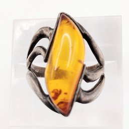 Sterling Silver Amber Ring SZ 6.75 4.8G