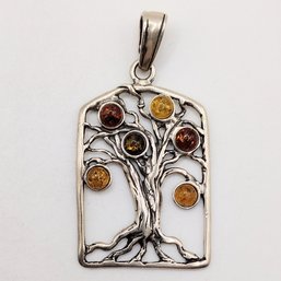 KL Sterling Silver Amber Tree Pendant 5.3G