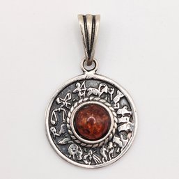 Sterling Silver Amber Zodiac Pendant 4.3G