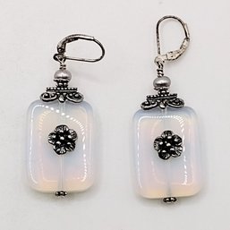 Sterling Silver Milky Opal Dangle Hook Earrings 14G