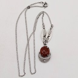 Sorrento Sterling Silver Necklace Orange Stone Pendant 4.1G
