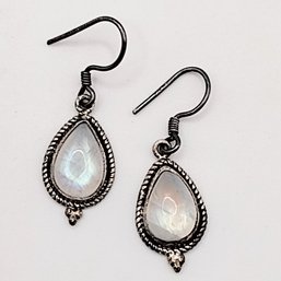 Sterling Silver Moonstone Dangle Hook Earrings 3.6G