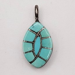 Sterling Silver Turquoise Inlay Pendant 2.3G
