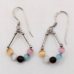 Sterling Silver Multi Tiger Eye Dangle Hook Earrings 1.9G