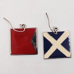 Style N Sterling Silver Enamel Nautical Flag Dangle Hook Earrings 9.1G