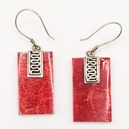Sterling Silver Sponge Coral Dangle Hook Earrings 4.9G