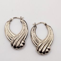 Signed Sterling Silver Hollow Hoop Earrings 4.2G