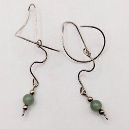 Sterling Silver Emerald Dangle Hook Earrings 2.6G