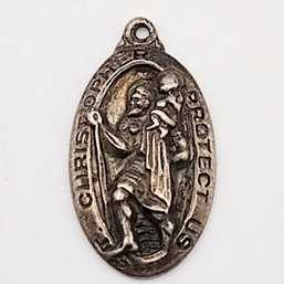 M De Jean Sterling Silver St Christopher Protect Us Charm 5.8G