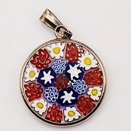 Sterling Silver Millefiori Pendant Italy 2.1G