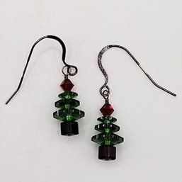 Sterling Silver Bead Christmas Tree Dangle Hook Earrings 2.3G