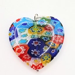 Sterling Silver Millefiori Heart Pendant 5.3G