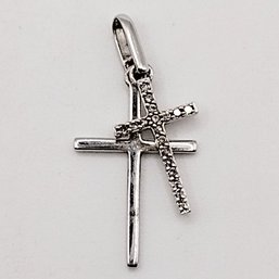 SUN Sterling Silver 2 Cross Multi Stone Pendant 1.6G