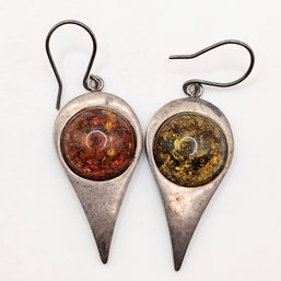 Sterling Silver Amber Dangle Hook Earrings 10G