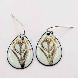 Sterling Silver Enamel Flower Dangle Hook Earrings 8G