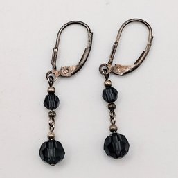Sterling Silver Bead Dangle Hook Earrings 1.9G
