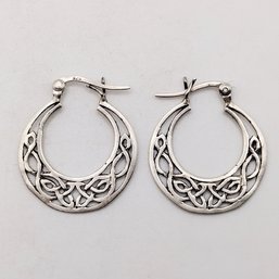 Sterling Silver Open Work Hoop Earrings 3.5G