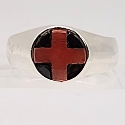 DLK Sterling Silver Stone And Enamel Ring SZ 7.5 3.9G